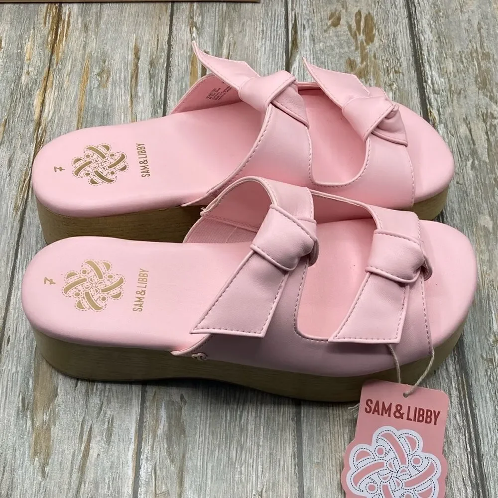 Sam & Libby Pink Platform Double Bow Tie Comfy Dress Sandals Shoes Size 7